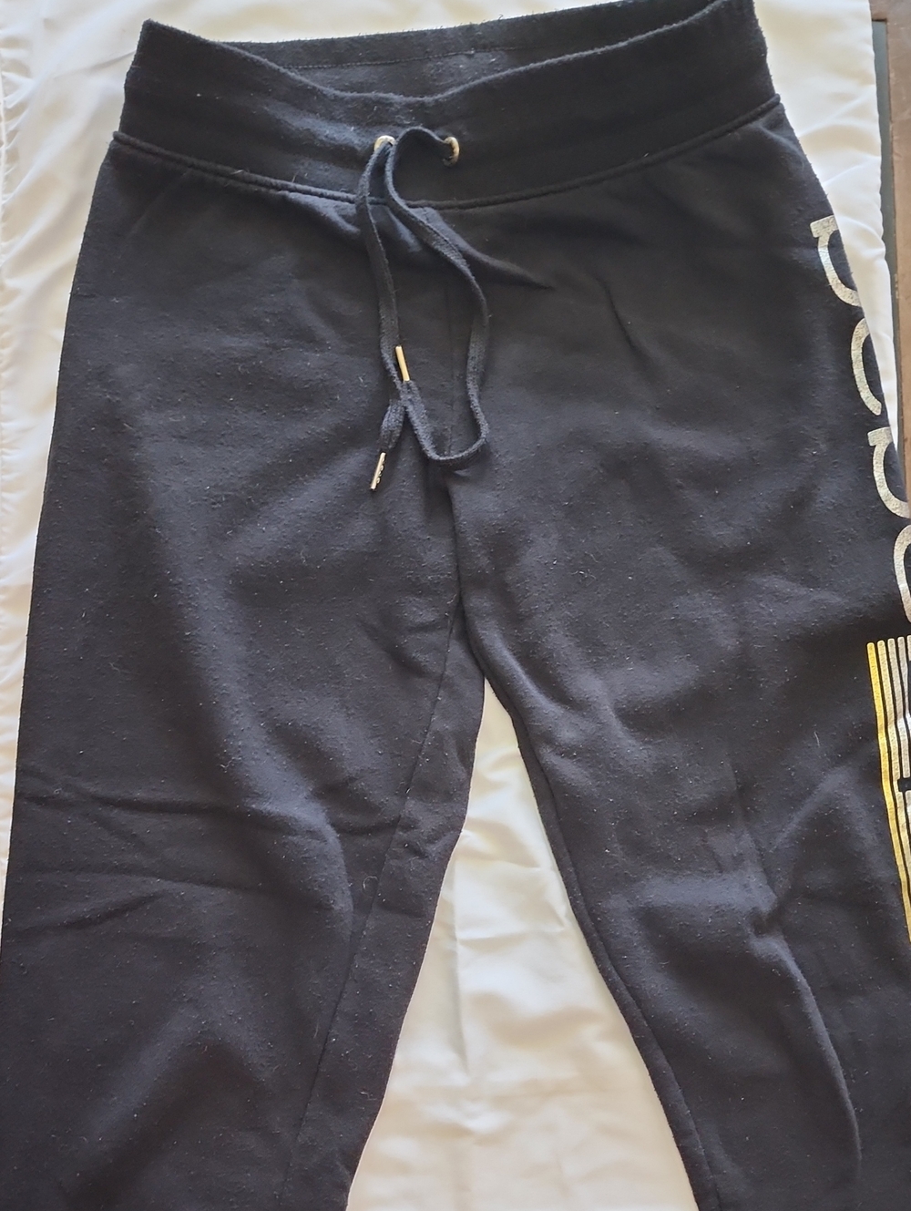 bebe sport Black Fleece Jogger Sweatpants Metallic Silver Logo S